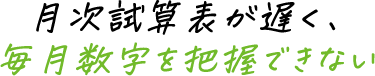 月次試算表が遅く、毎月数字を把握できないv